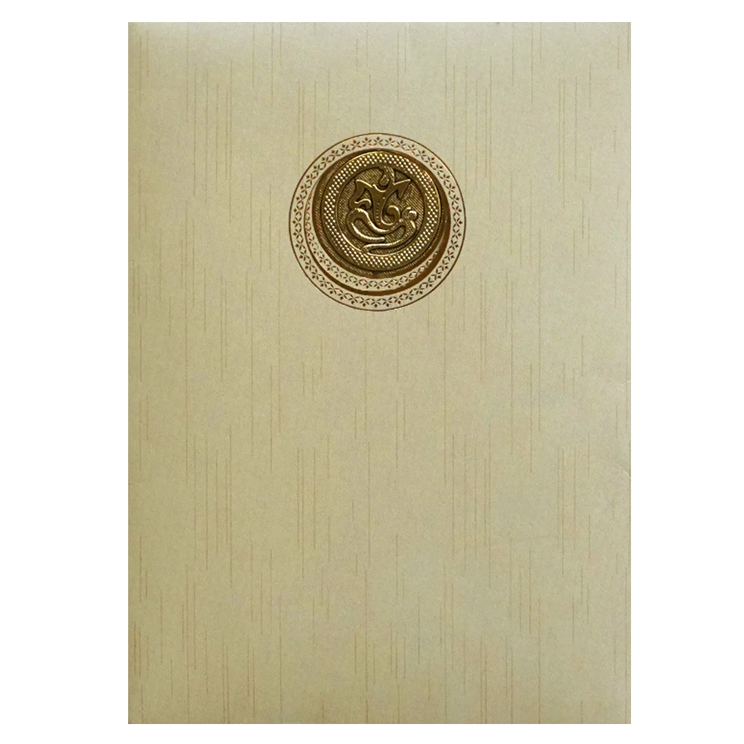 Beige Shiny Ganesha Wedding Card-KNKR039C - Image 4