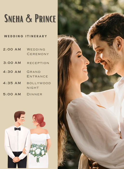 Beige Couple Wedding Itinerary Invitation-AAWII026 - Image 2