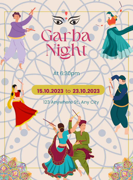 Beige Design Garba Invitations-AAGAI013 - Image 2