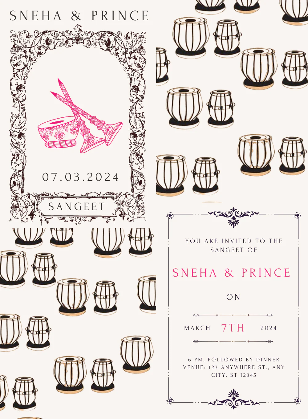 Beige Drum Sangeet Invitation-AASAN010