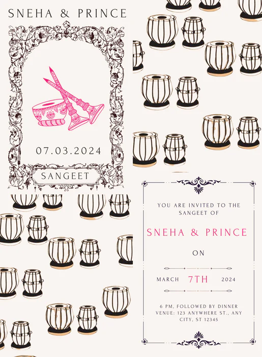 Beige Drum Sangeet Invitation-AASAN010 - Image 2