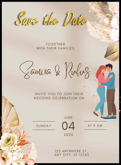 Beige Floral Classic Invitation-AACLS002 - Image 2