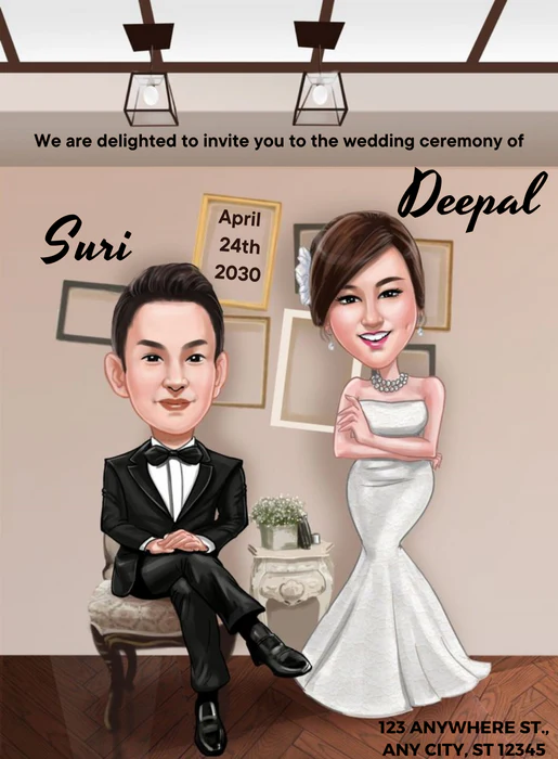 Beige Living Caricature Wedding Invitations-AACAR017 - Image 2
