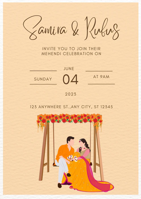 Beige Mehndi Ceremony Invitation-AAMCI003 - Image 2