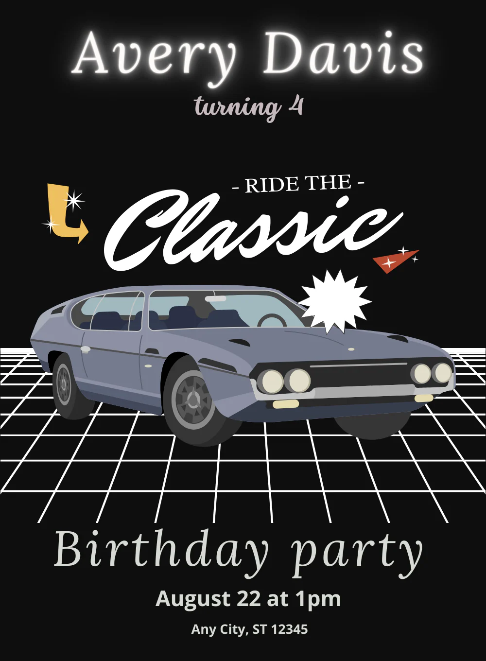 Black Classic Cars and Trains Invitation-AACAT007 - Image 2
