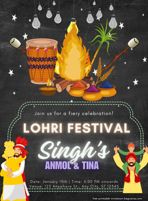 Black Fiery Lohri Celebration Invitation-AALCI006 - Image 2