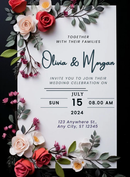 Black Frame Floral Wedding Invitations-AAFWI020 - Image 2