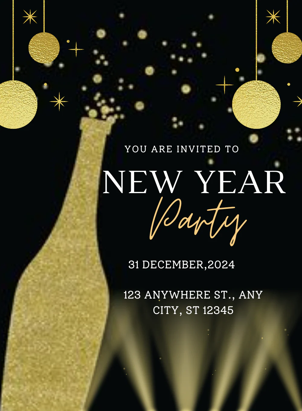 Black Glitter New year's eve Invitation-AANEW019