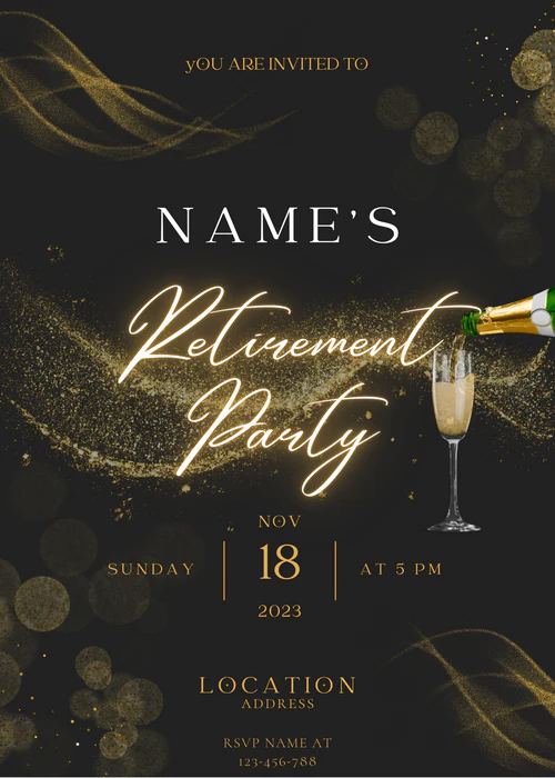 Black & Gold Farewell Retirement Party Invitation-AARTI003 - Image 2