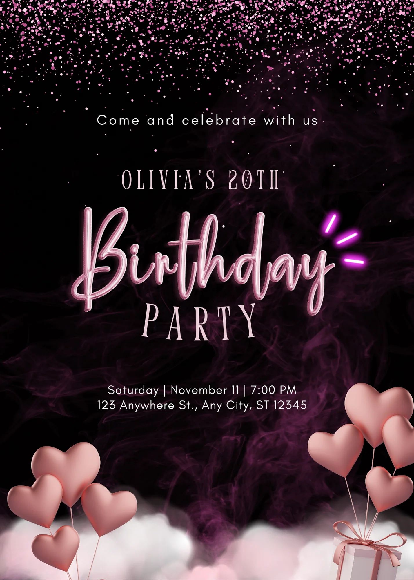 Black Hearts Kids Birthday Invitation-AAKBI011