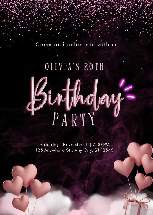 Black Hearts Kids Birthday Invitation-AAKBI011 - Image 2