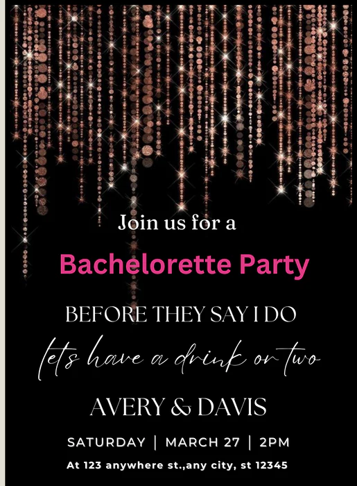 Black Shimmer Bachelorrette Party Invitation-AABCP021 - Image 2