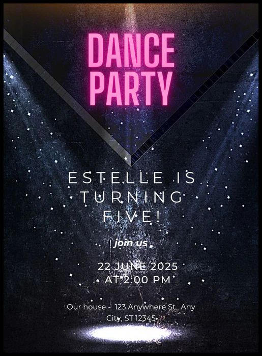 Black Spotlight Dance Party Invitations-AADPI034 - Image 2
