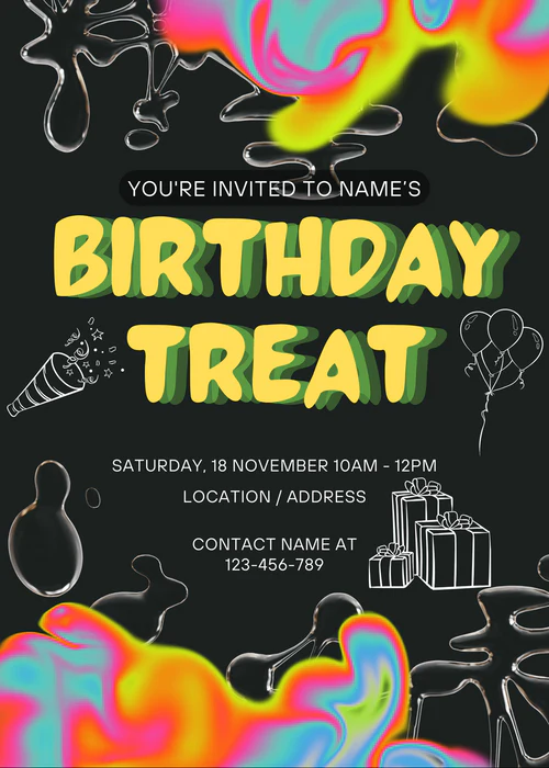 Black Tipsy Gifts Theme Birthday Treat Invitation-AABTT002 - Image 2