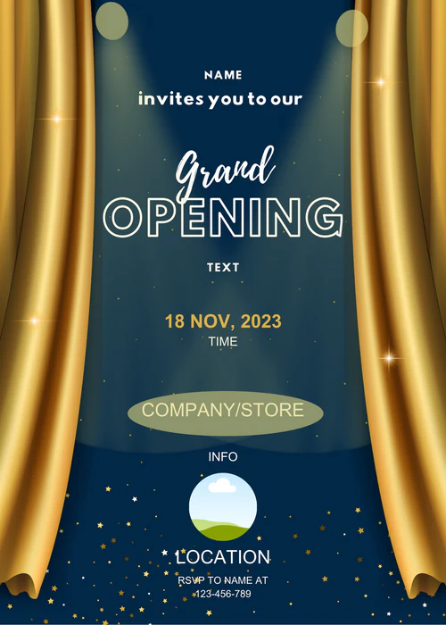 Black With Gold Curtains Grand Opening Invitation-AAGOI001 - Image 2