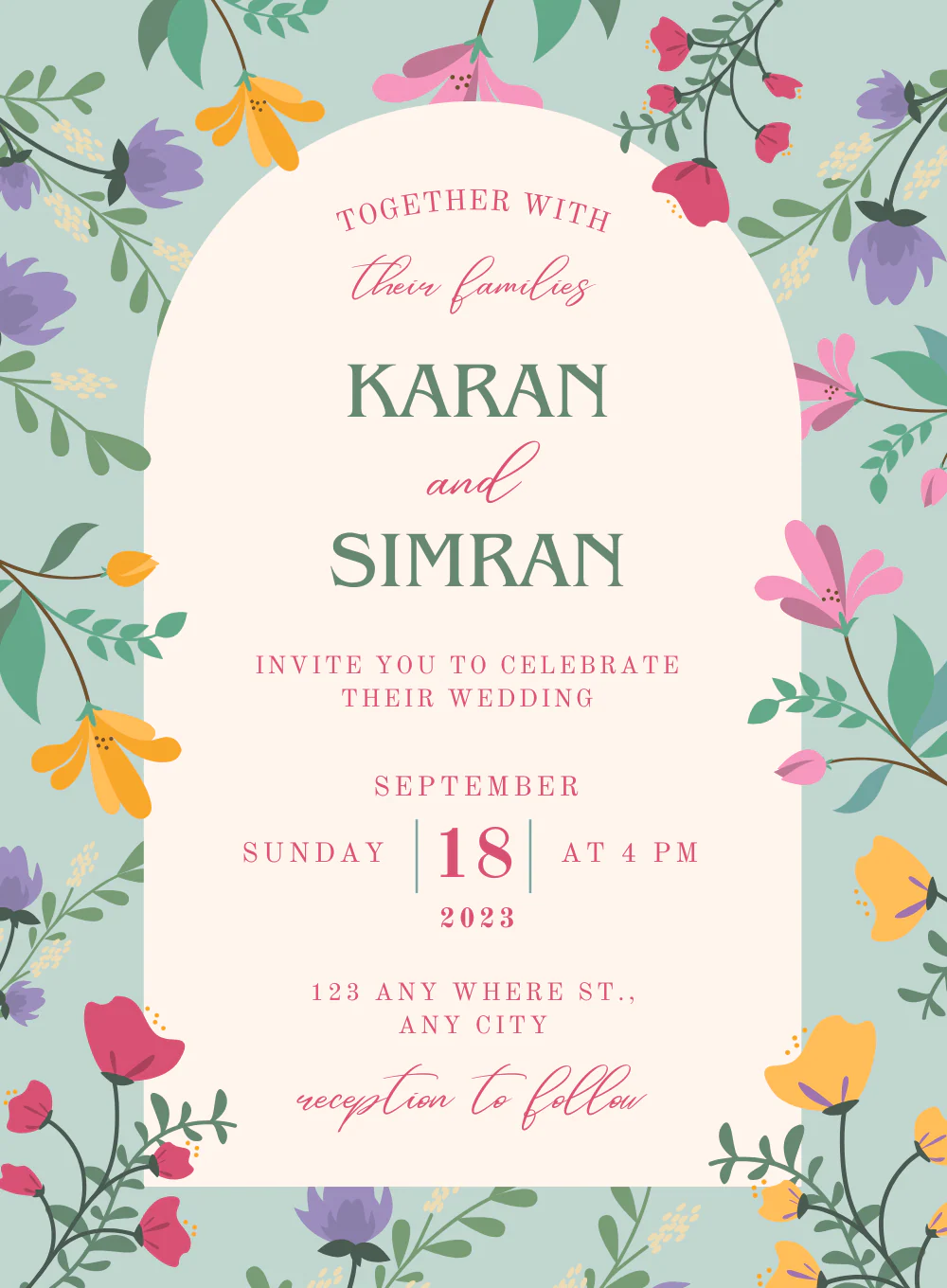 Blue and Cream Floral Wedding Invitation-EINK0053