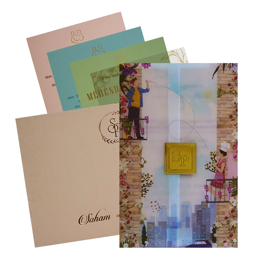 Blue Couple Tracing Sheet Invitation Card-KRC30040