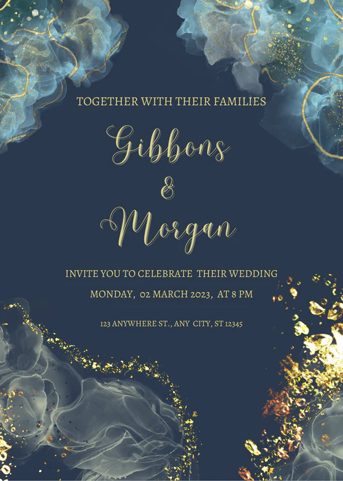 Blue Elegant Gold Watercolor Save The Date E-Invitation-EINK0001 - Image 2