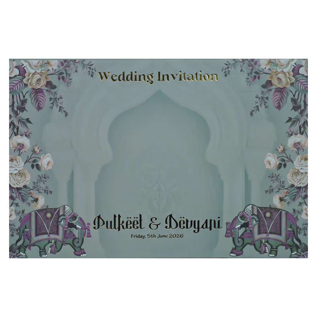 Blue Elephant Arch Floral Padded Wedding Card-KJTS1830 - Image 4