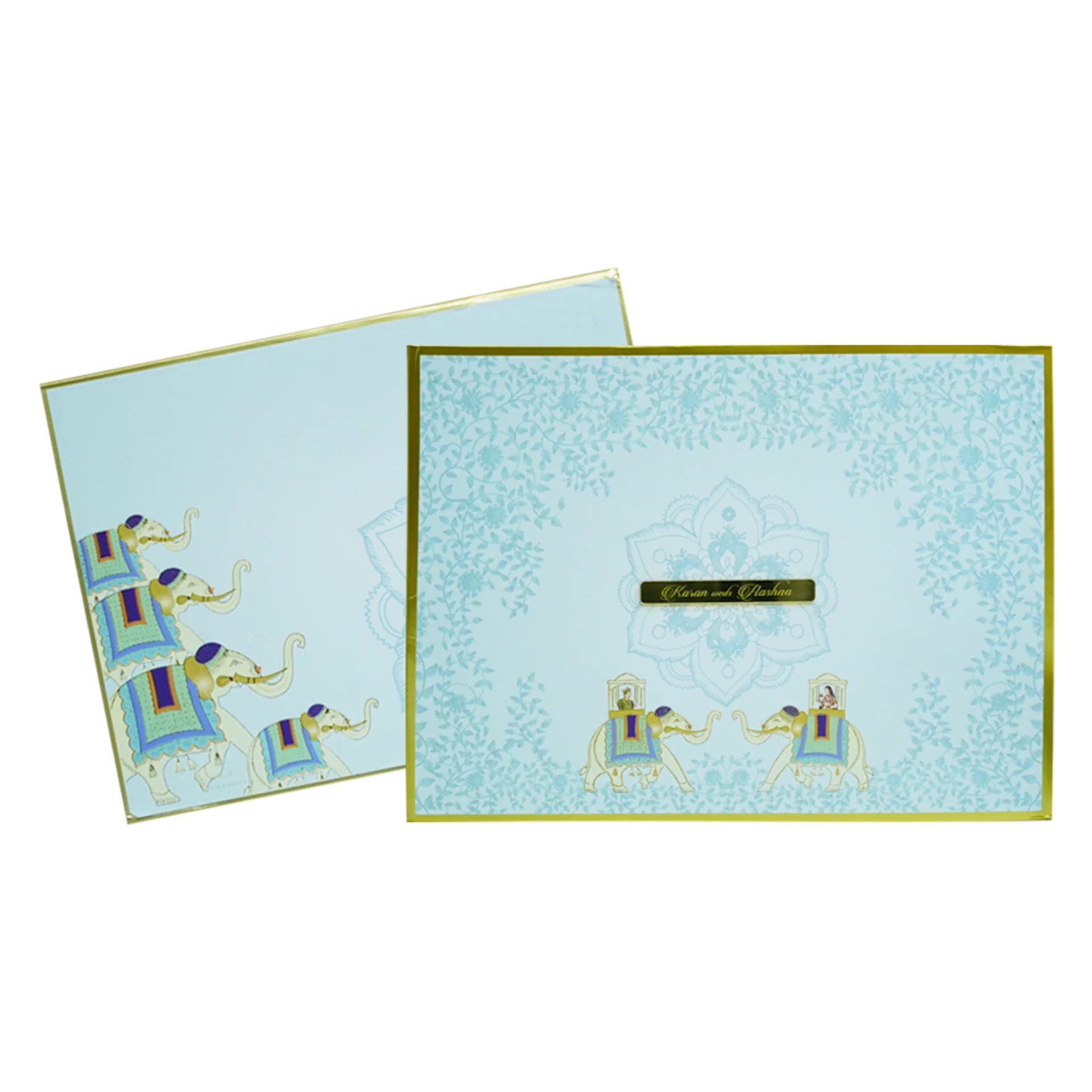 Blue Elephant Floral Wedding Invitation Card-Kbm04820 - Image 2