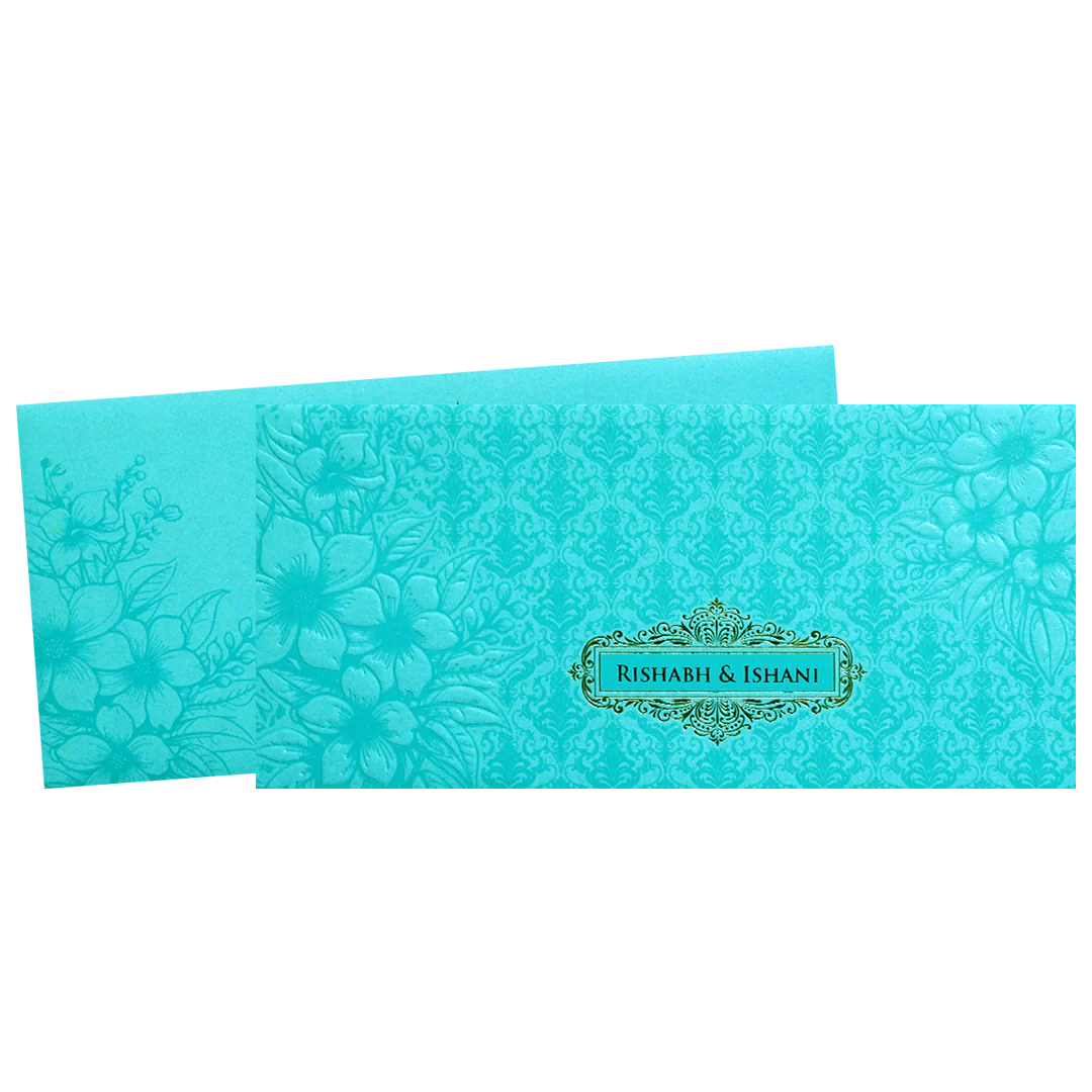 Blue Embossed Floral Wedding Invitation Card-KPR06320 - Image 2