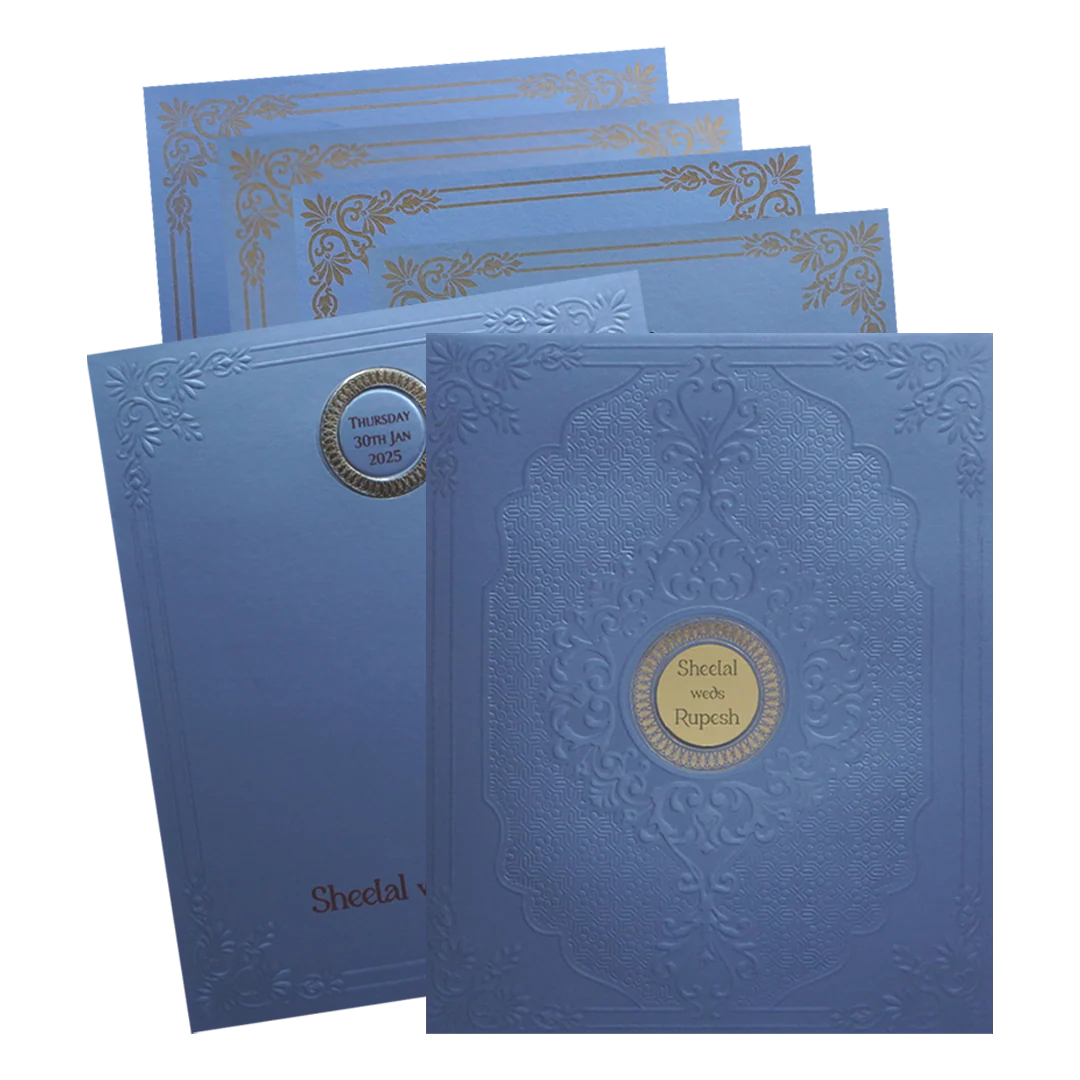 Blue Embossed Wedding Card-KPR09430