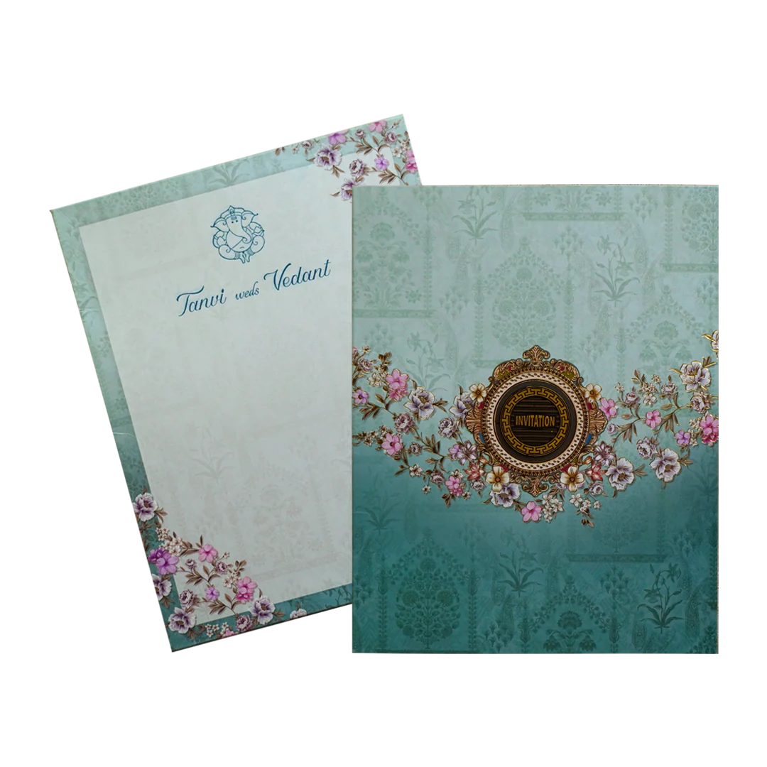 Blue Floral Box Invitation Card-KRC30540 - Image 2