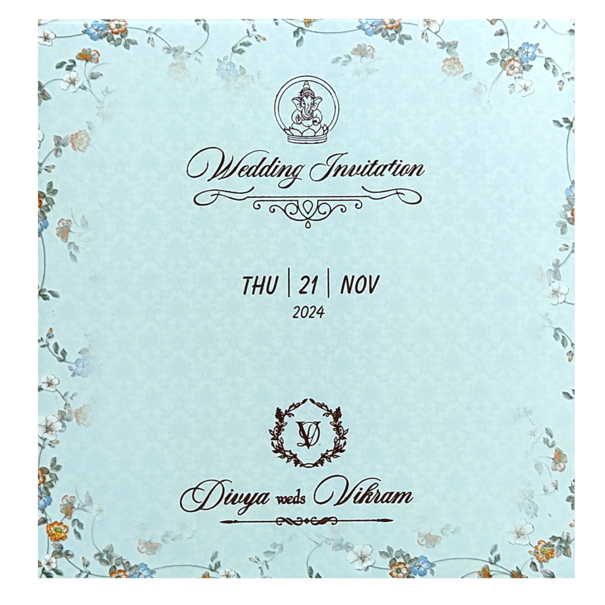 Blue Floral Bride Groom Slide Wedding Card-KNRDC01B - Image 4