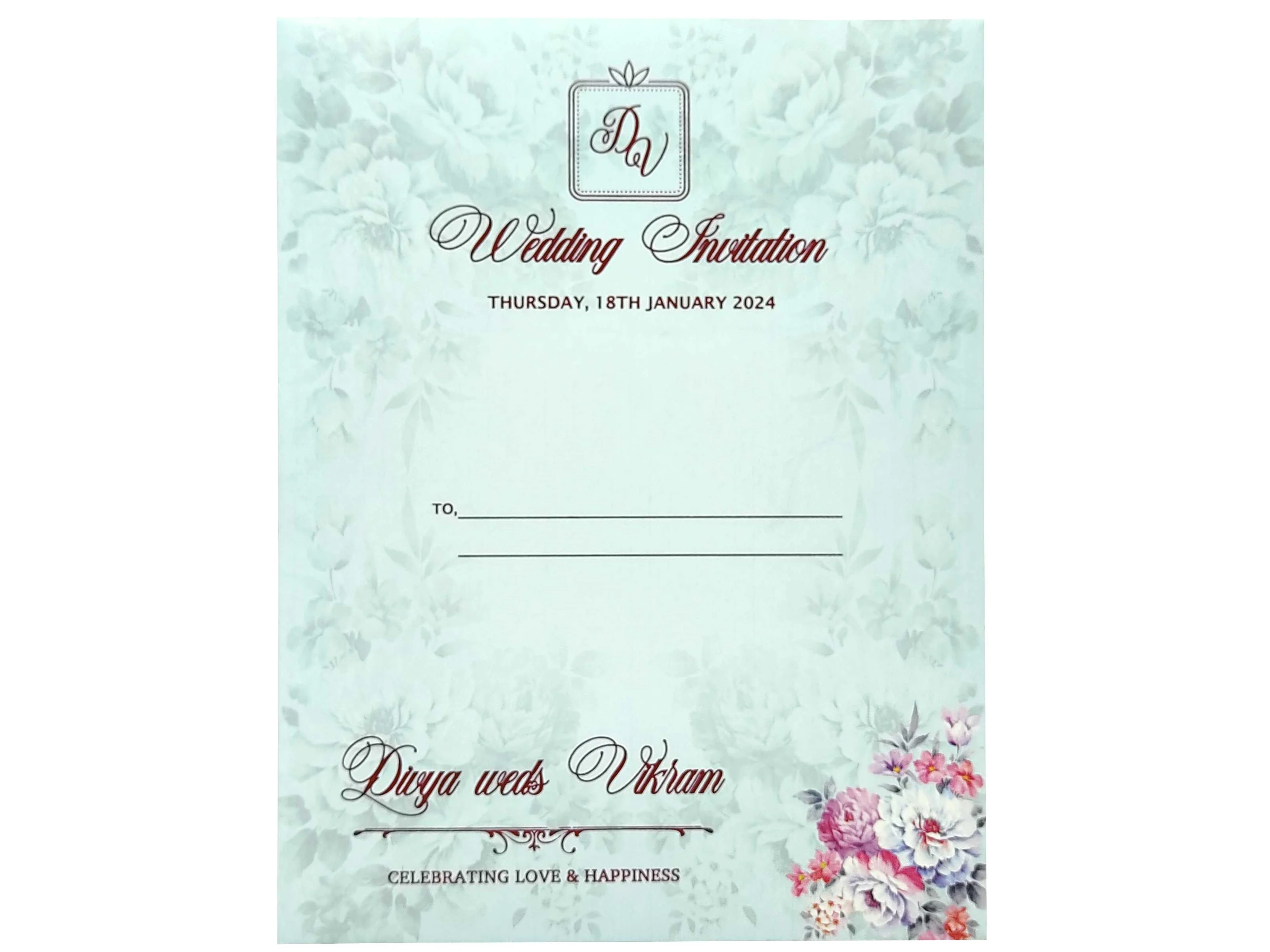 Blue Floral Door Type Invitation Card-KNK9701LB - Image 4