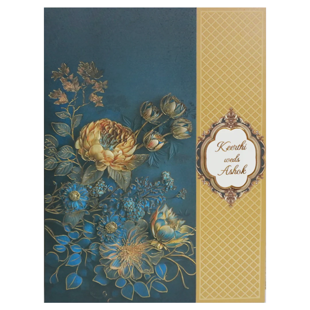 Blue Floral Door Wedding Card Design-KAC05180 - Image 3