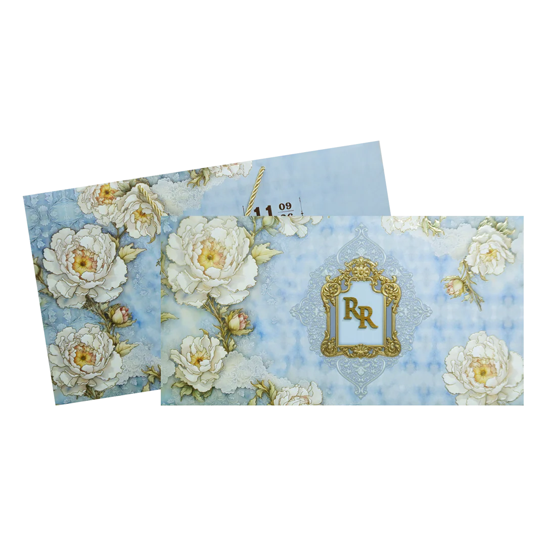 Blue Floral Embossed Luxury Wedding Invitation-KPR24730 - Image 2