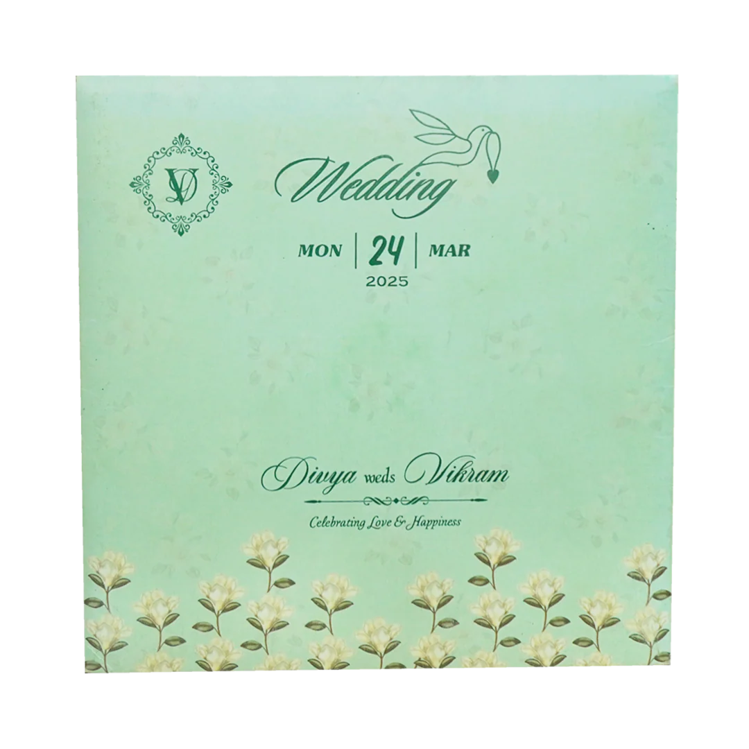 Green Floral Fancy Opening Wedding Card-KNGA7101 - Image 4