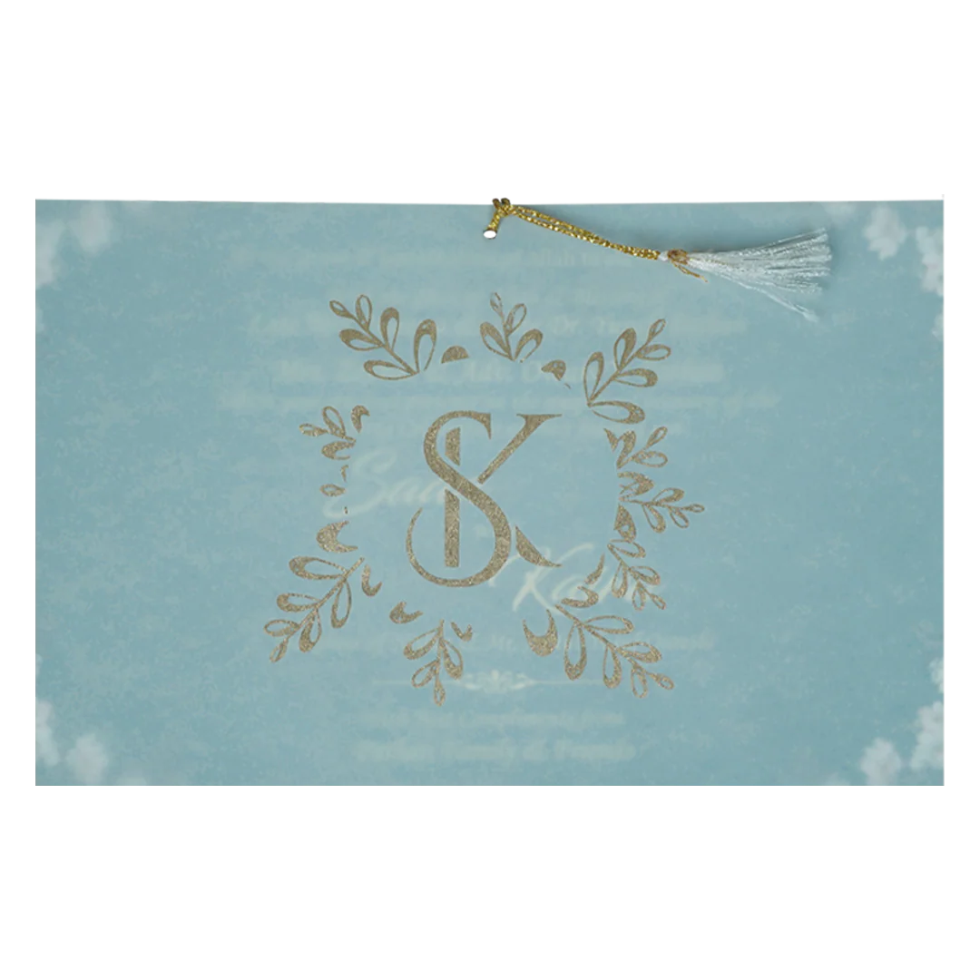 Blue Floral Foiled Script Wedding Card-KVN07760 - Image 4