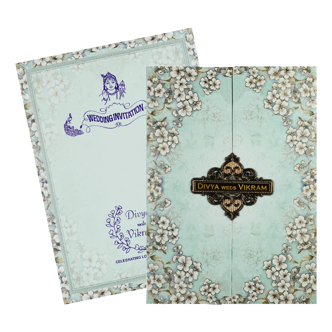 Blue Door-Style Floral Padded Invitation Card - KNPO9533G - Image 2