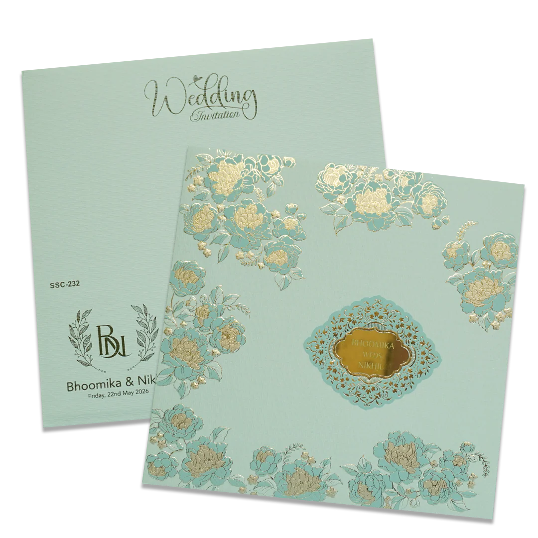 Blue Floral Gold Padded Wedding Card - KSSC2320 - Image 2