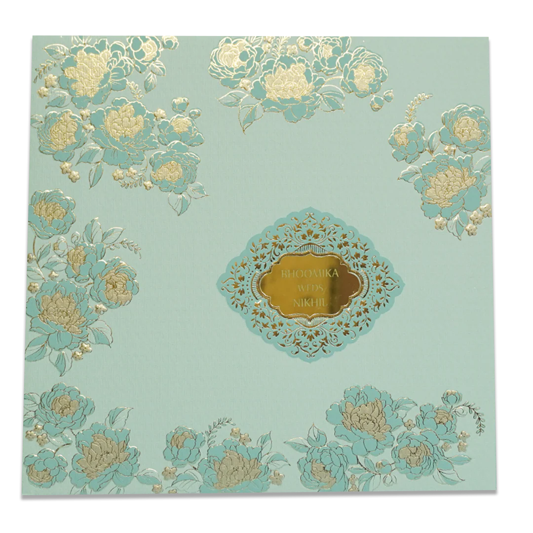 Blue Floral Gold Padded Wedding Card - KSSC2320 - Image 3