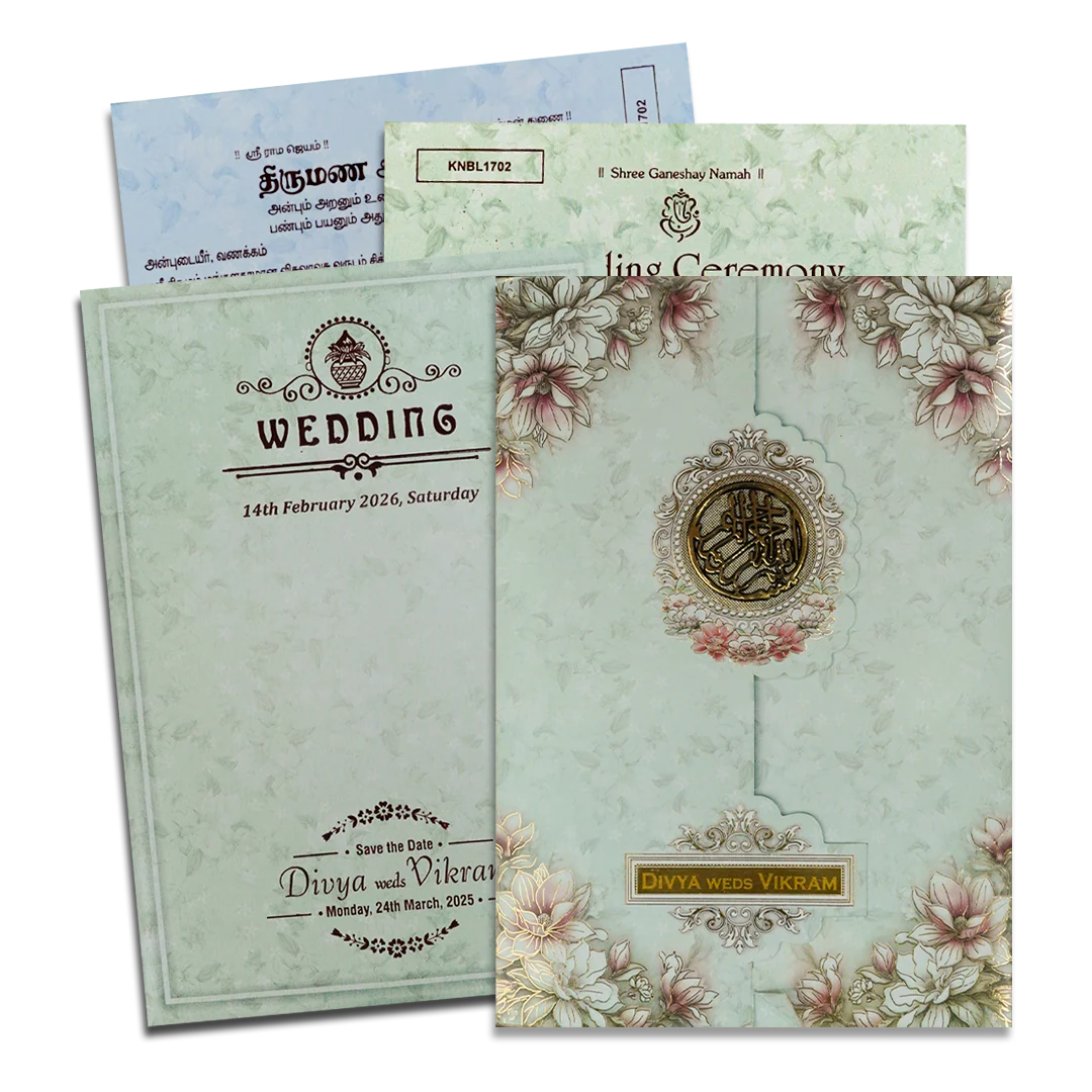 Blue Floral Wedding Card-KNBL1702M
