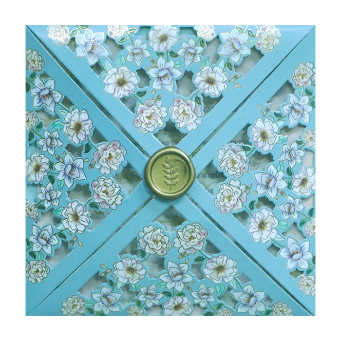 Blue Floral Laser Cut Wedding Card-KNGA7103 - Image 3