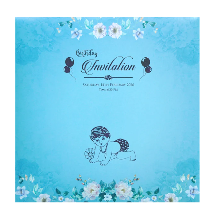 Blue Floral Laser Cut Wedding Card-KNGA7103 - Image 4