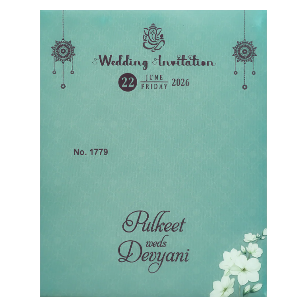 Blue Floral Laser Cut Wedding Card-KJTS1779 - Image 4
