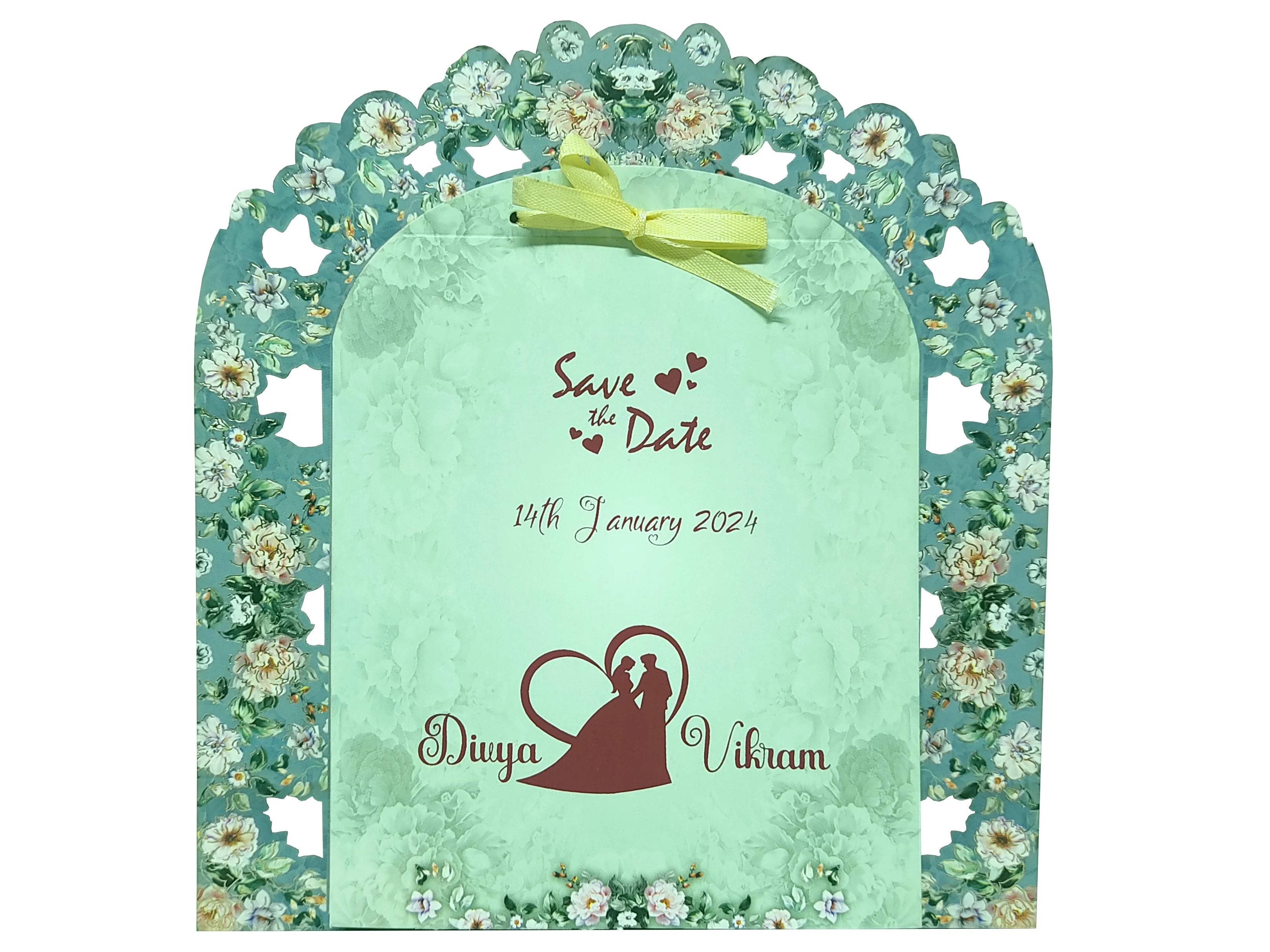 Blue Floral MDF Laser Cut Invitation Card-KNKA8062 - Image 3