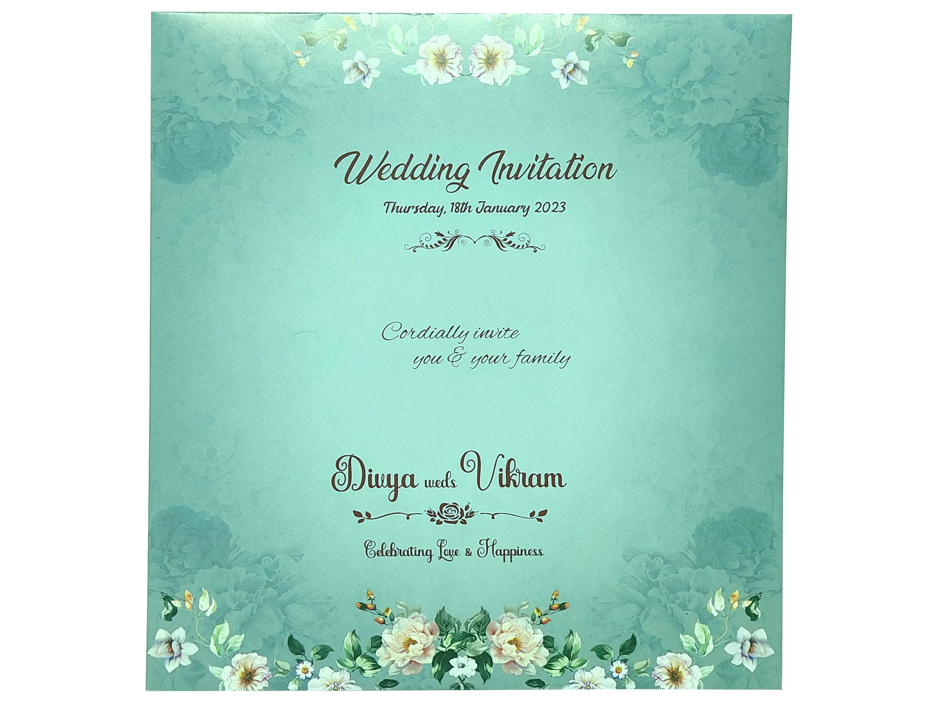 Blue Floral MDF Laser Cut Invitation Card-KNKA8062 - Image 4