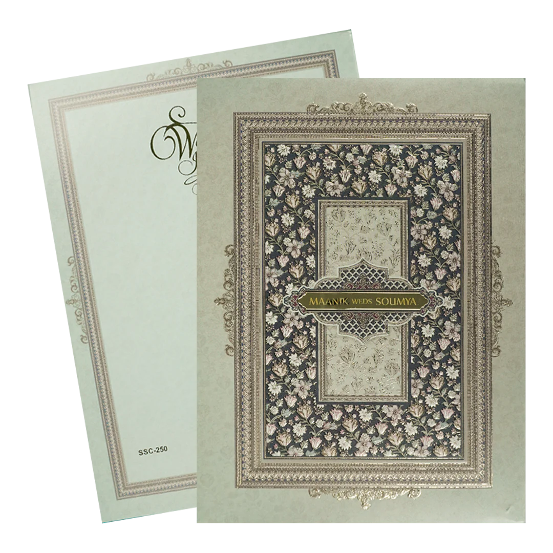 Blue Floral Metallic Padded Wedding Card-KSSC2500 - Image 2