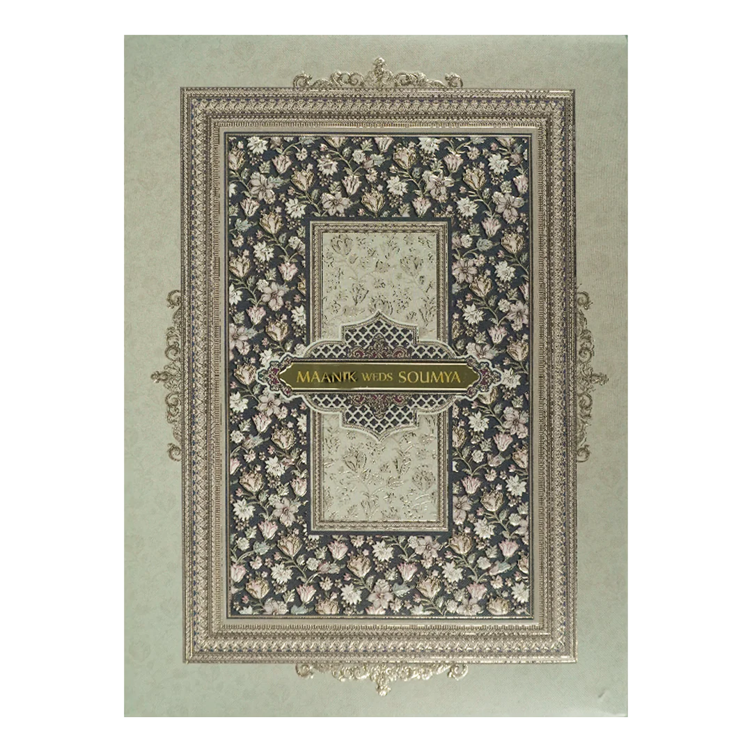 Blue Floral Metallic Padded Wedding Card-KSSC2500 - Image 3