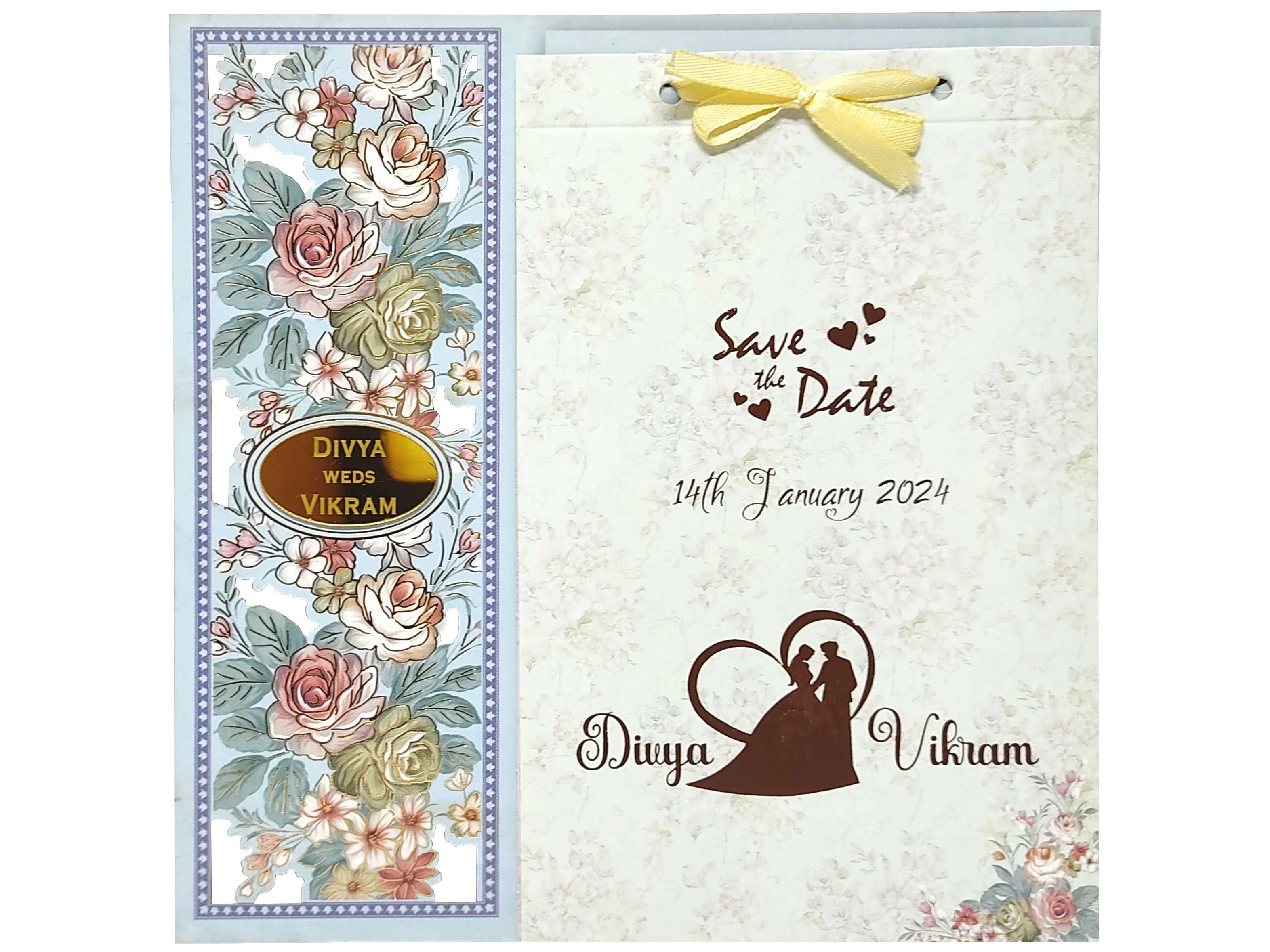 Blue Floral Offset Print Wedding Invitation Card-KNKA8063 - Image 3