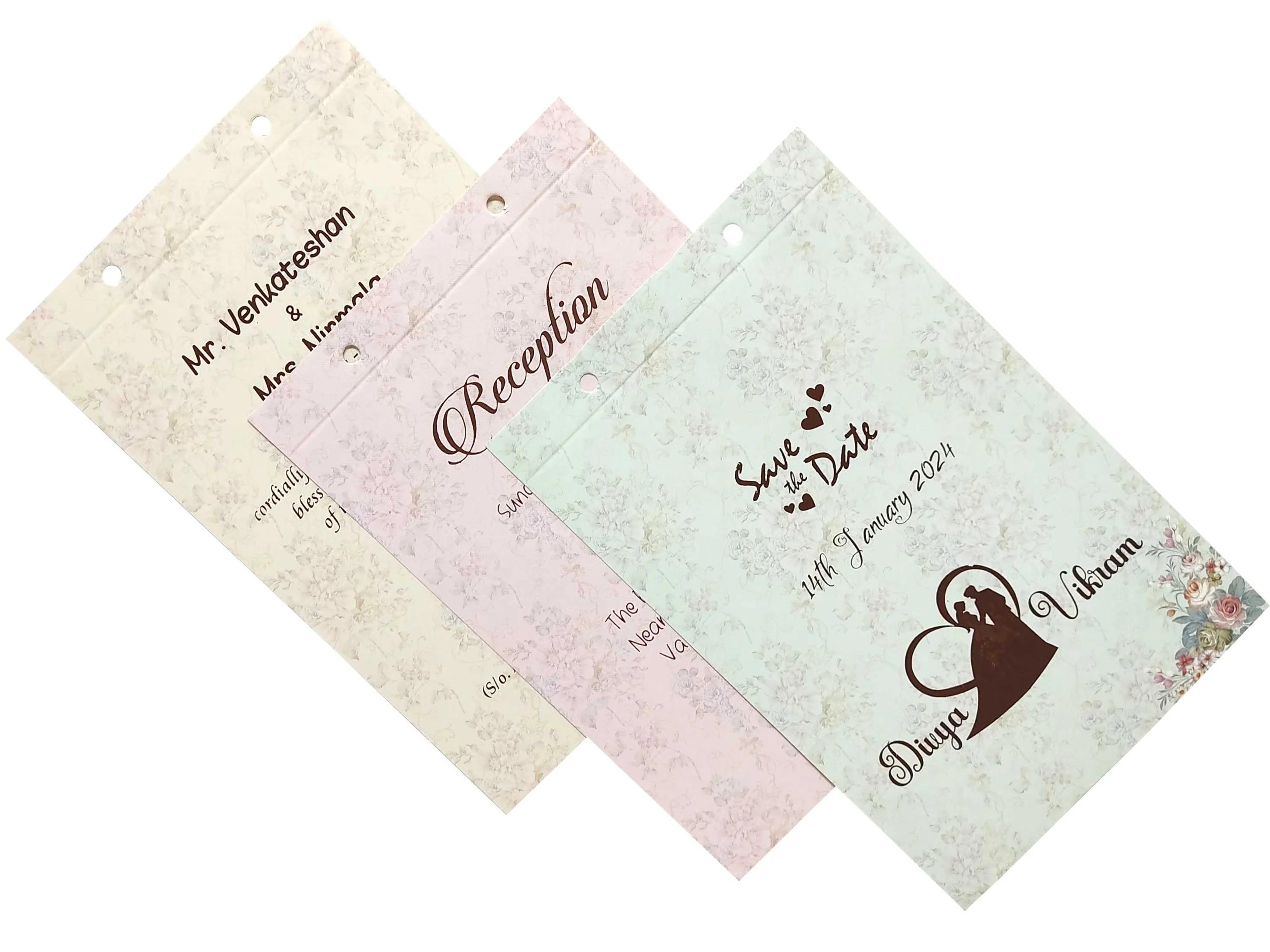 Blue Floral Offset Print Wedding Invitation Card-KNKA8063 - Image 5