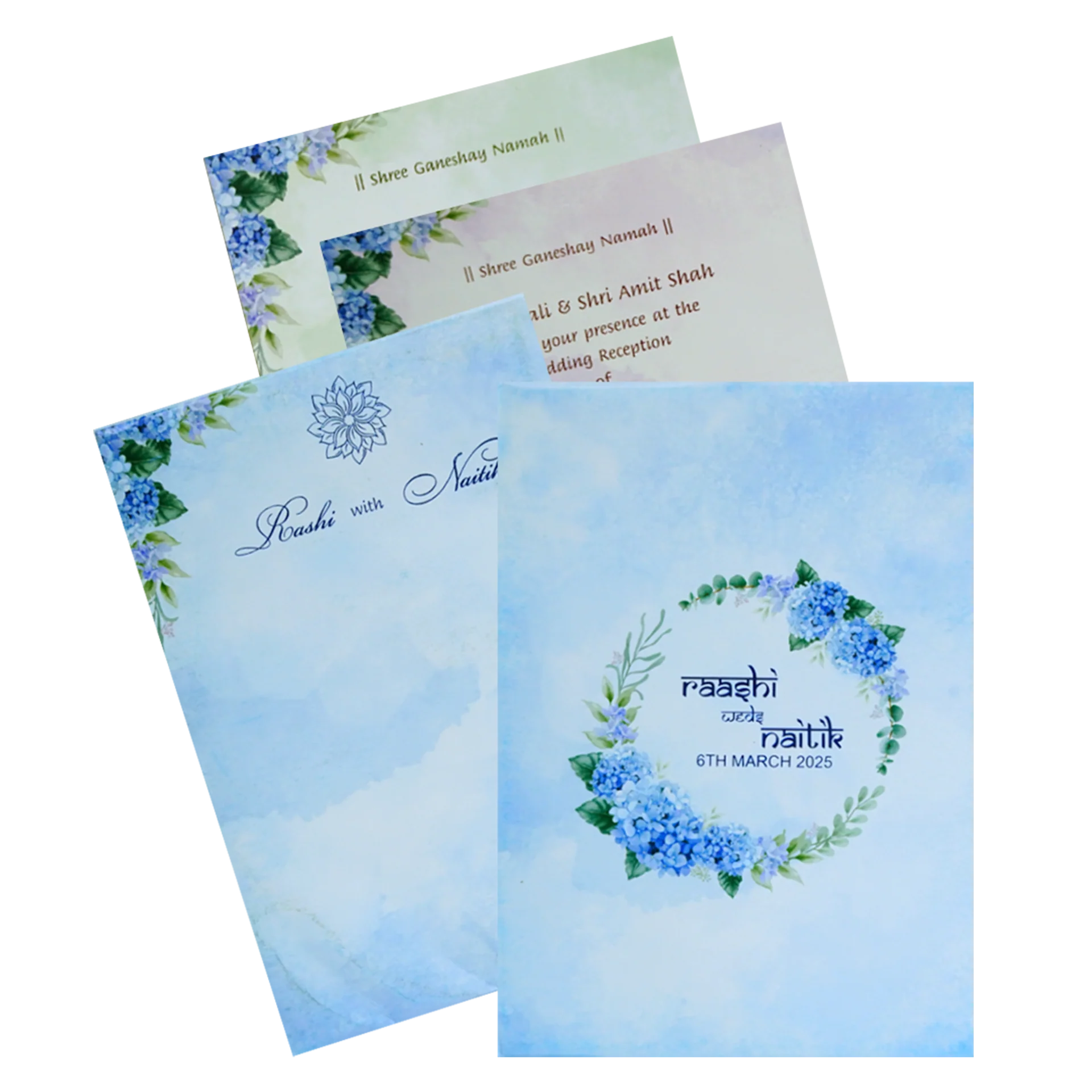 Blue Floral Padded Invitation Card-KRC30630