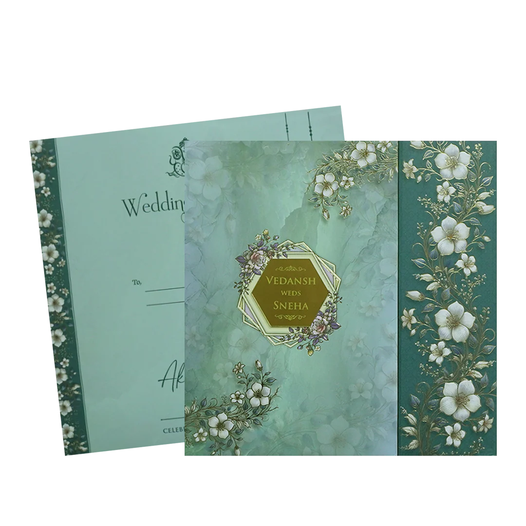 Blue Floral Padded Wedding Card - KSH72840 - Image 2