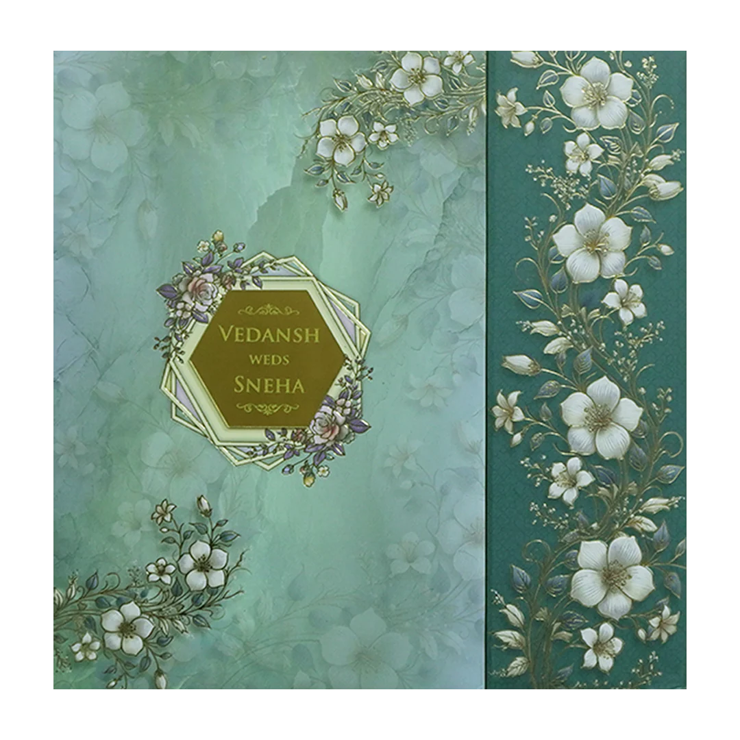 Blue Floral Padded Wedding Card - KSH72840 - Image 3