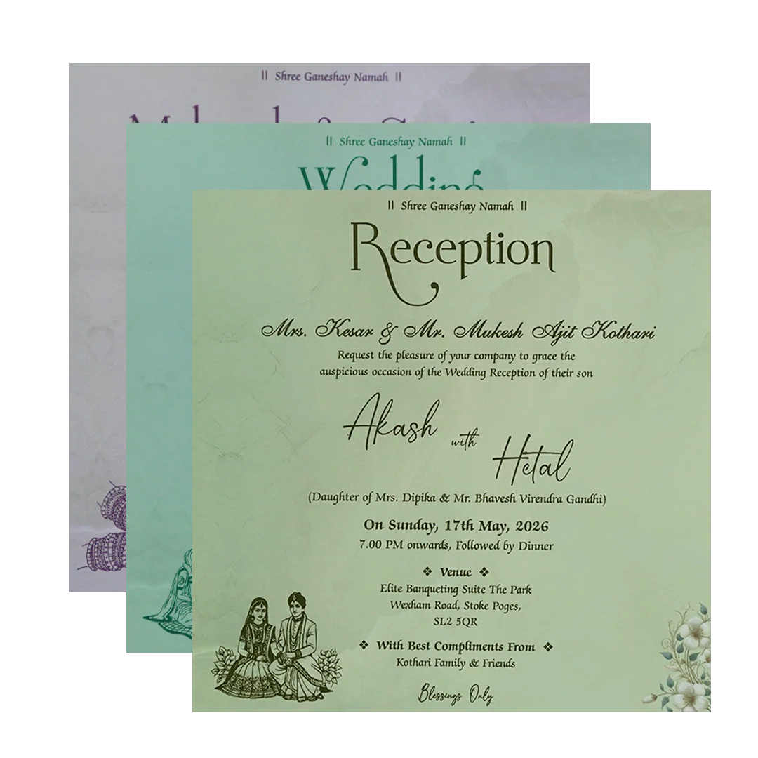 Blue Floral Padded Wedding Card - KSH72840 - Image 5